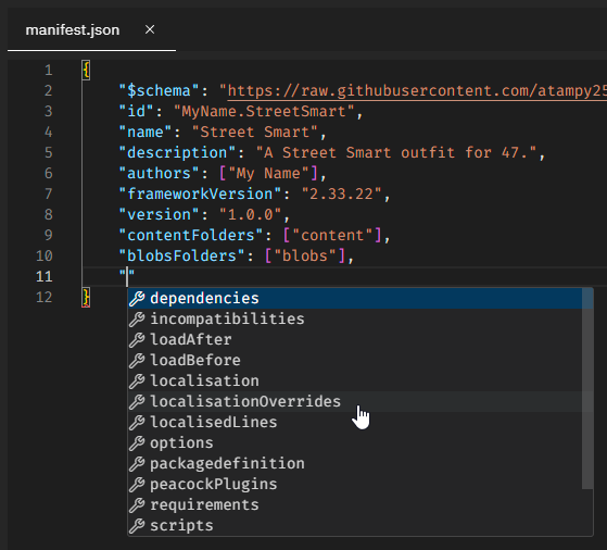 Intellisense is available for the manifest too!