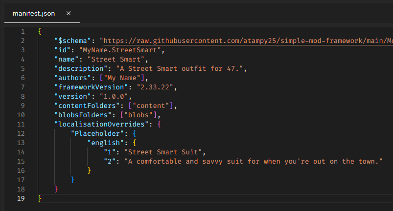 The manifest updated with localizationOverrides.