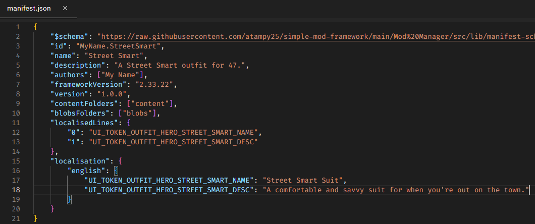 The manifest with localised lines.