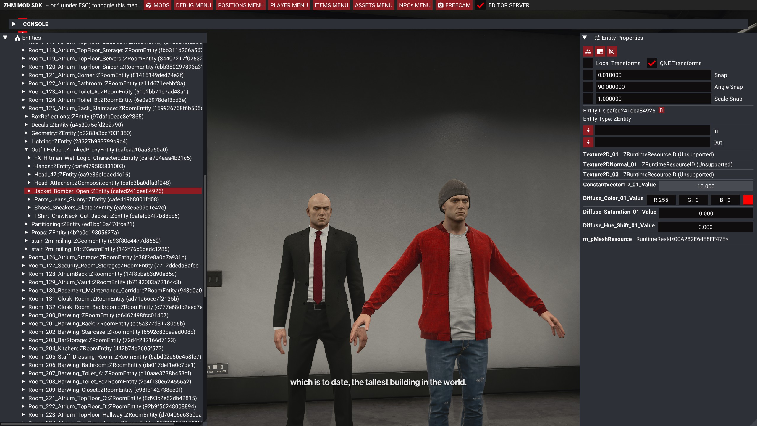 Changing material values in-engine using the ZHMModSDK editor